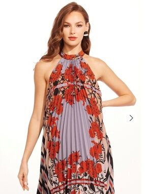 Eva Franco Lavender Maxi Dress with Red Floral Print